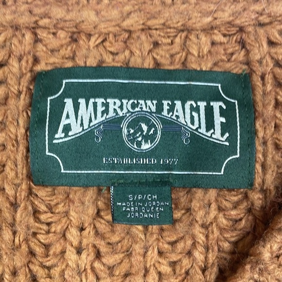 American Eagle Chunky Knit Oversized V-Neck Pullover Sweater Brown Small - Picture 7 of 8